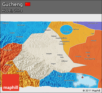 Shaded Relief 3D Map of Gucheng, political outside