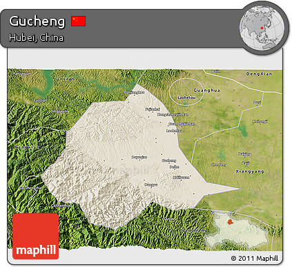 Shaded Relief 3D Map of Gucheng, satellite outside