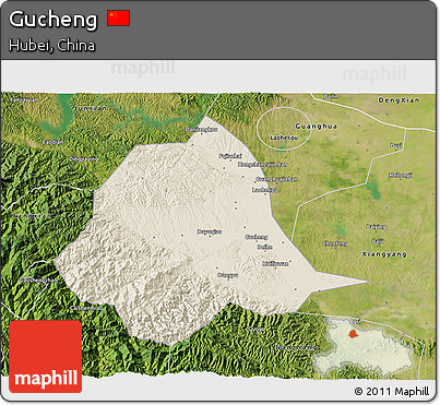Shaded Relief 3D Map of Gucheng, satellite outside