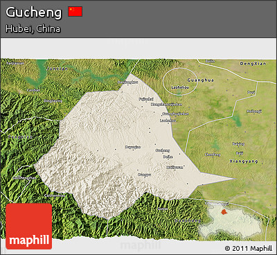 Shaded Relief 3D Map of Gucheng, satellite outside