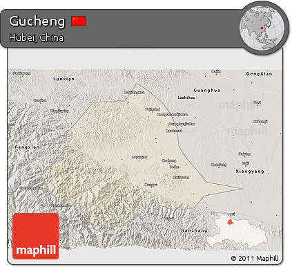 Shaded Relief 3D Map of Gucheng, semi-desaturated