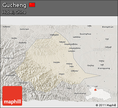 Shaded Relief 3D Map of Gucheng, semi-desaturated