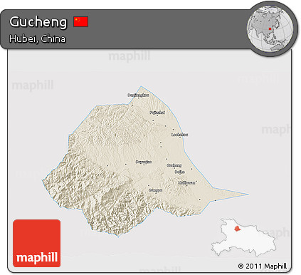 Shaded Relief 3D Map of Gucheng, single color outside