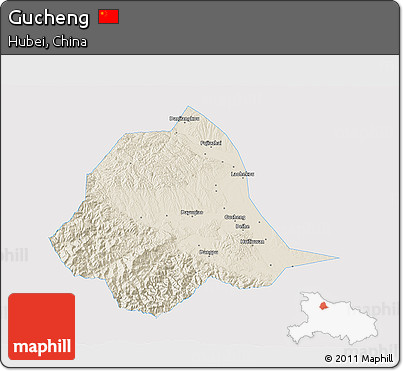 Shaded Relief 3D Map of Gucheng, single color outside