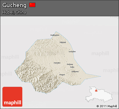 Shaded Relief 3D Map of Gucheng, single color outside