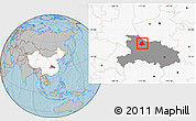 Gray Location Map of Gucheng, highlighted country, highlighted parent region, hill shading