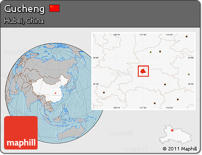 Gray Location Map of Gucheng, highlighted country, hill shading