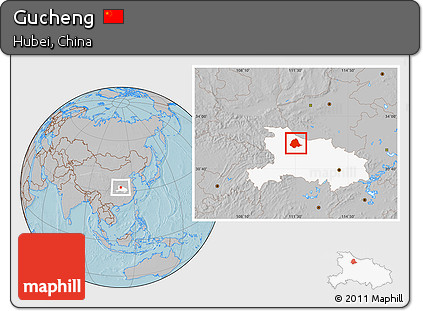 Gray Location Map of Gucheng, highlighted parent region, hill shading