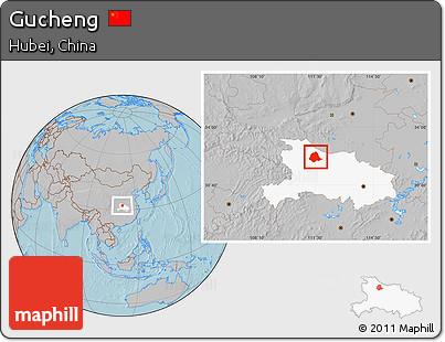 Gray Location Map of Gucheng, highlighted parent region, hill shading