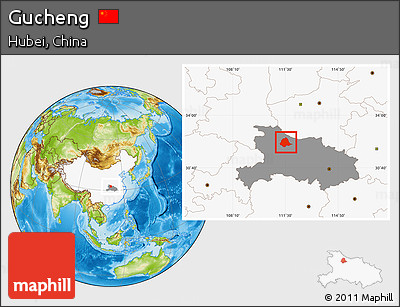 Physical Location Map of Gucheng, highlighted country, highlighted parent region
