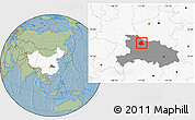Savanna Style Location Map of Gucheng, highlighted country, highlighted parent region, hill shading