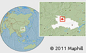Savanna Style Location Map of Gucheng, highlighted parent region, hill shading