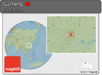 Savanna Style Location Map of Gucheng, hill shading