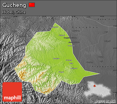 Physical Map of Gucheng, darken, desaturated