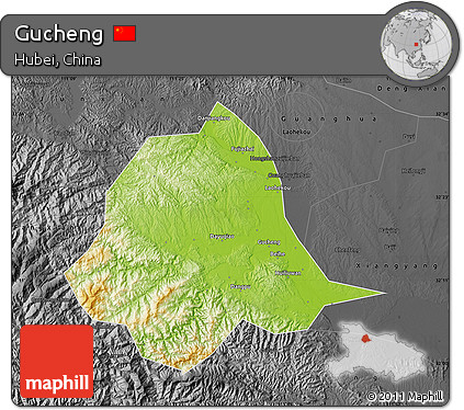 Physical Map of Gucheng, darken, desaturated