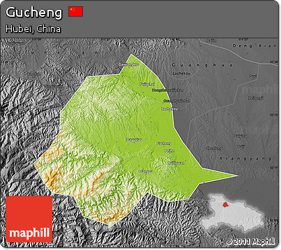 Physical Map of Gucheng, darken, desaturated