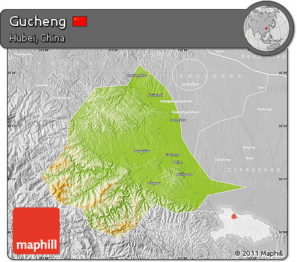 Physical Map of Gucheng, lighten, desaturated