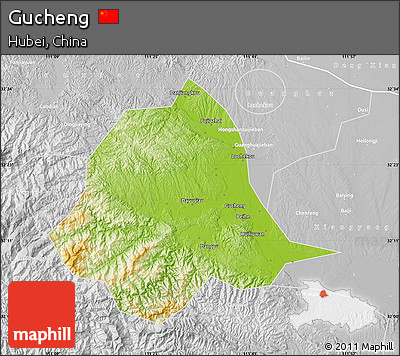 Physical Map of Gucheng, lighten, desaturated