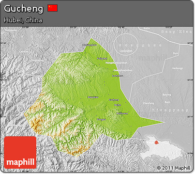 Physical Map of Gucheng, lighten, desaturated
