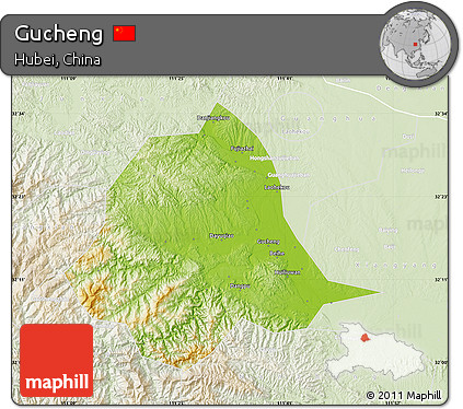Physical Map of Gucheng, lighten