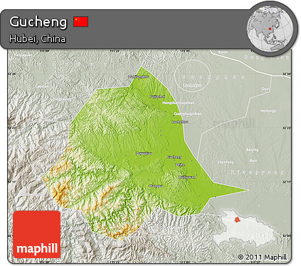 Physical Map of Gucheng, lighten, semi-desaturated
