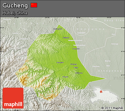 Physical Map of Gucheng, lighten, semi-desaturated