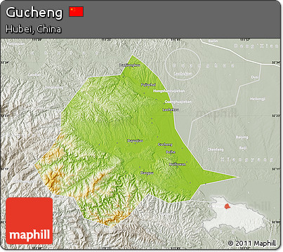 Physical Map of Gucheng, lighten, semi-desaturated