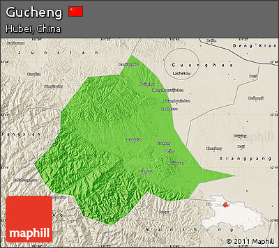 Political Map of Gucheng, shaded relief outside