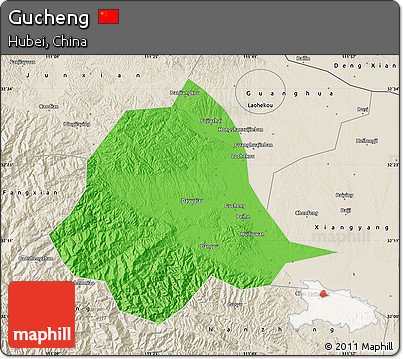 Political Map of Gucheng, shaded relief outside