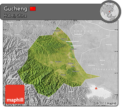 Satellite Map of Gucheng, lighten, desaturated