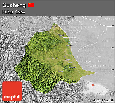 Satellite Map of Gucheng, lighten, desaturated