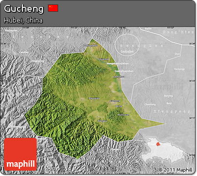Satellite Map of Gucheng, lighten, desaturated