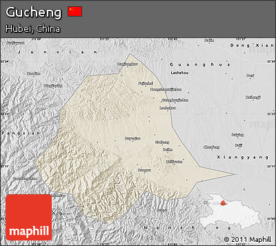 Shaded Relief Map of Gucheng, desaturated