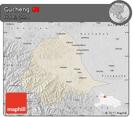 Shaded Relief Map of Gucheng, desaturated