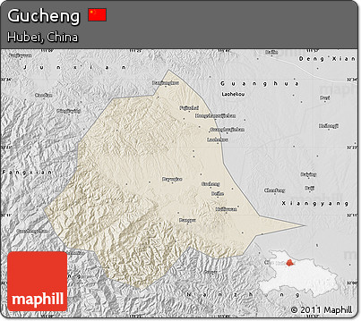 Shaded Relief Map of Gucheng, desaturated