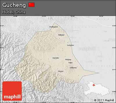 Shaded Relief Map of Gucheng, lighten, desaturated