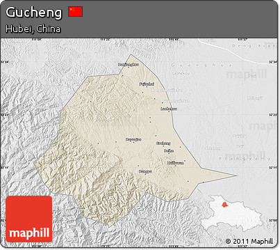 Shaded Relief Map of Gucheng, lighten, desaturated