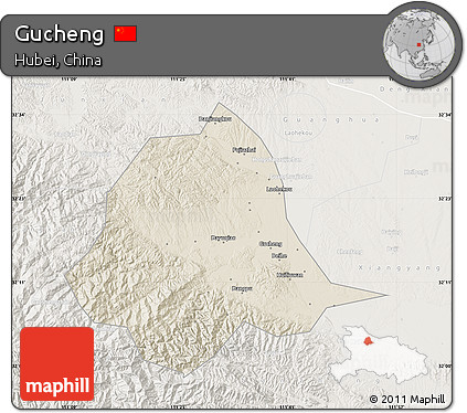 Shaded Relief Map of Gucheng, lighten