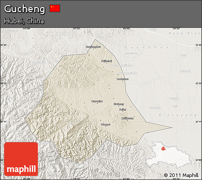 Shaded Relief Map of Gucheng, lighten