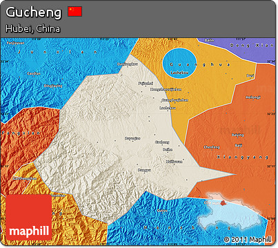 Shaded Relief Map of Gucheng, political outside