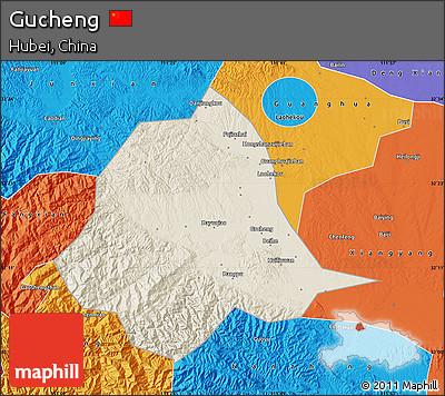 Shaded Relief Map of Gucheng, political outside