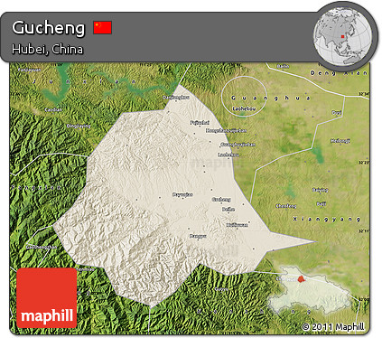 Shaded Relief Map of Gucheng, satellite outside