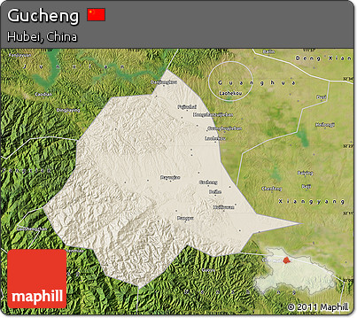 Shaded Relief Map of Gucheng, satellite outside