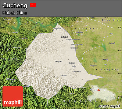 Shaded Relief Map of Gucheng, satellite outside