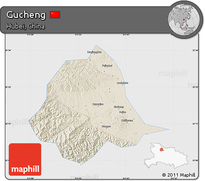 Shaded Relief Map of Gucheng, single color outside