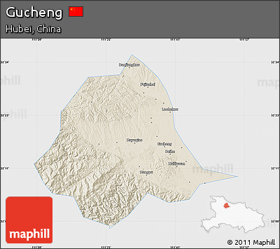 Shaded Relief Map of Gucheng, single color outside