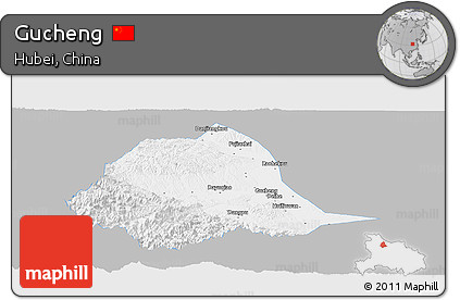 Gray Panoramic Map of Gucheng, single color outside