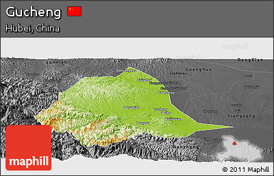 Physical Panoramic Map of Gucheng, darken, desaturated