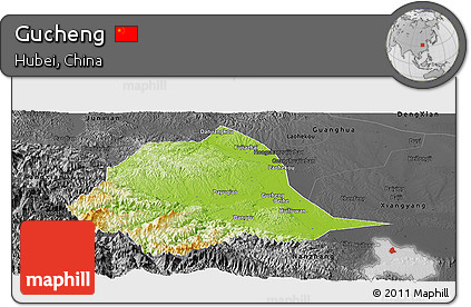 Physical Panoramic Map of Gucheng, darken, desaturated