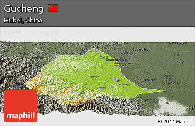 Physical Panoramic Map of Gucheng, darken, semi-desaturated